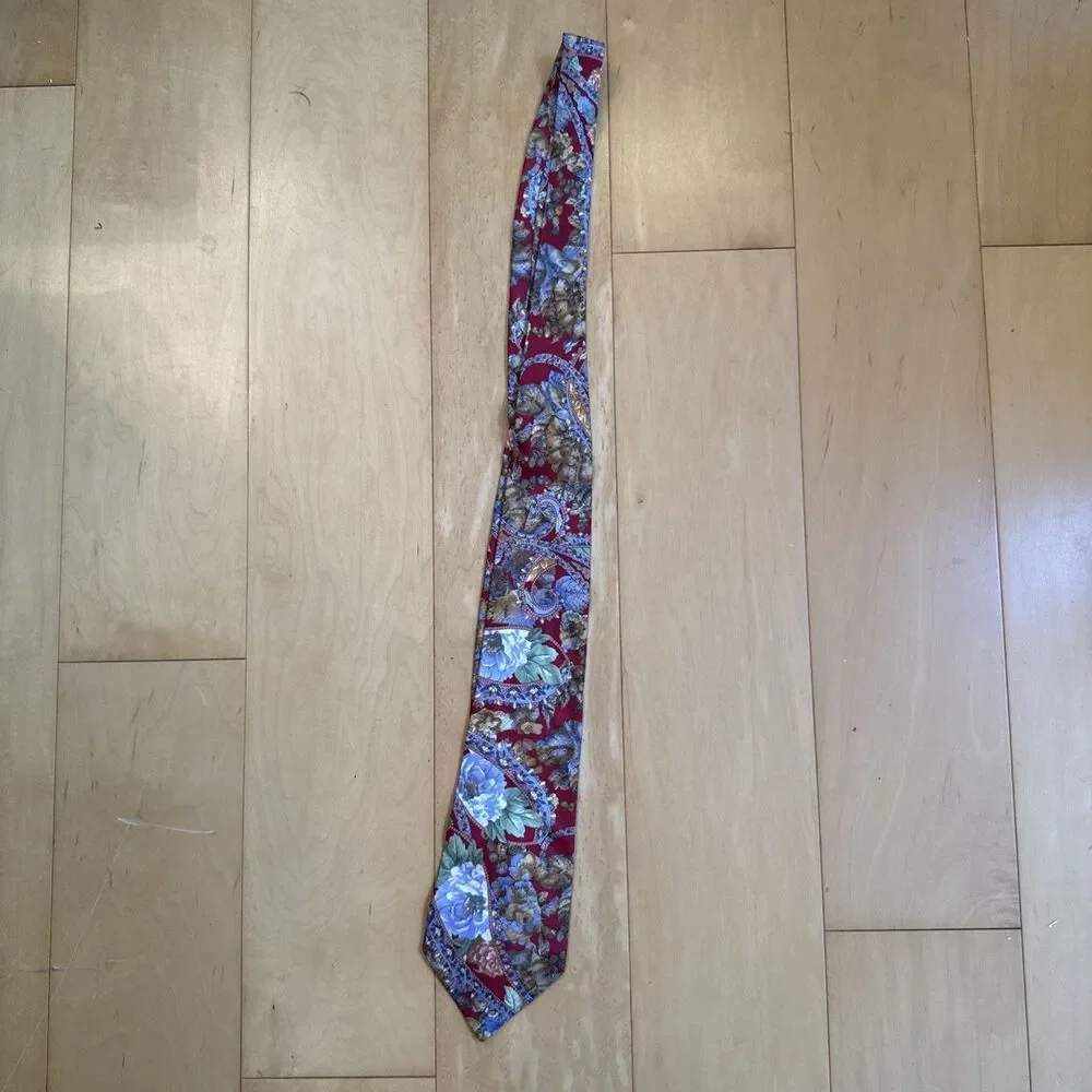 ELIZABETH NELL 100% SILK TIE FLORAL VINTAGE MULTICOLORED